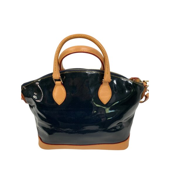 Dooney & Bourke Large Black Patent Leather Satchel Bag Tan Trim & Strap T10653 - Picture 3 of 8